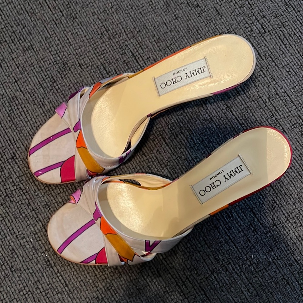 Jimmy Choo Multicolor Strappy Slide Sandals - Pink, Purple, Orange, Cream